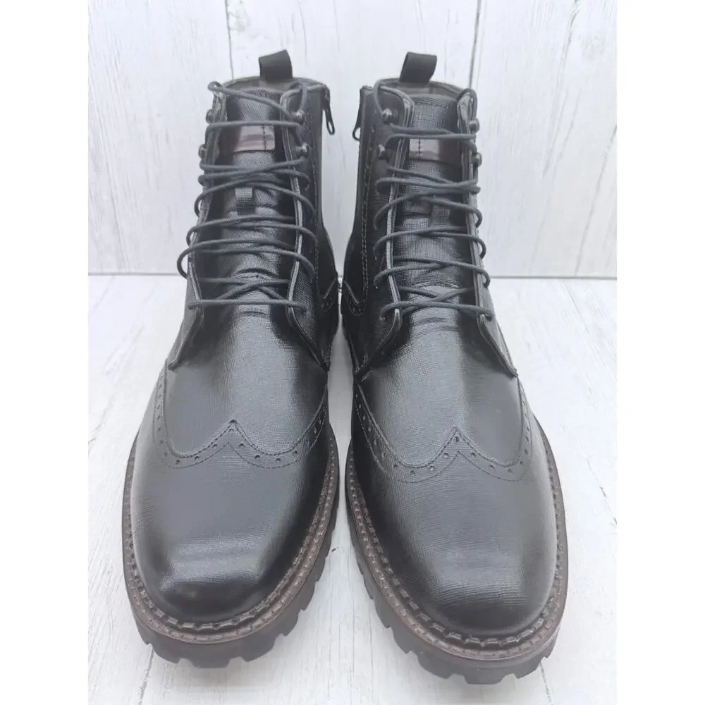 Johnston Murphy Leather Black Wingtip Boots Side Zip Men's 11 NEW 59-4061